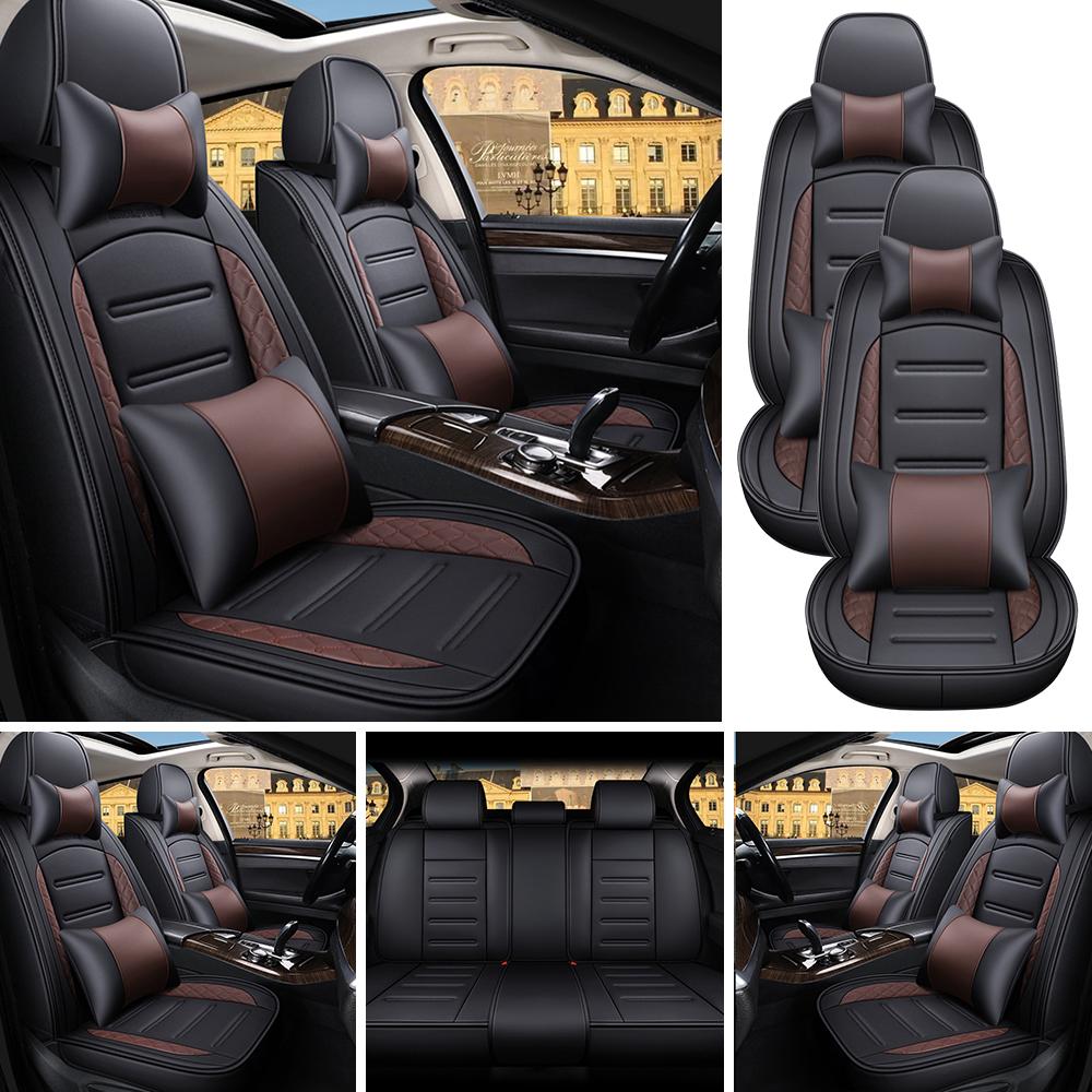 5-Seat PU Leather Universal Car Seat Covers Full Set Front Rear Seat Cushion Anti-scratch Protection For Sedan SUV,with Pillow