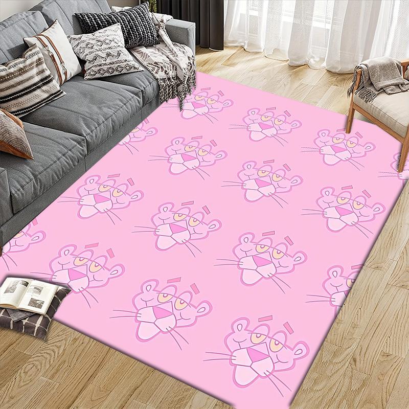 Rosa Panther Flanellmuster Quadratischer Teppich, Läufer, Teppich für Wohnzimmer Schlafzimmer Sofa Spielzimmer Dekor, Rutschfeste Fußmatte