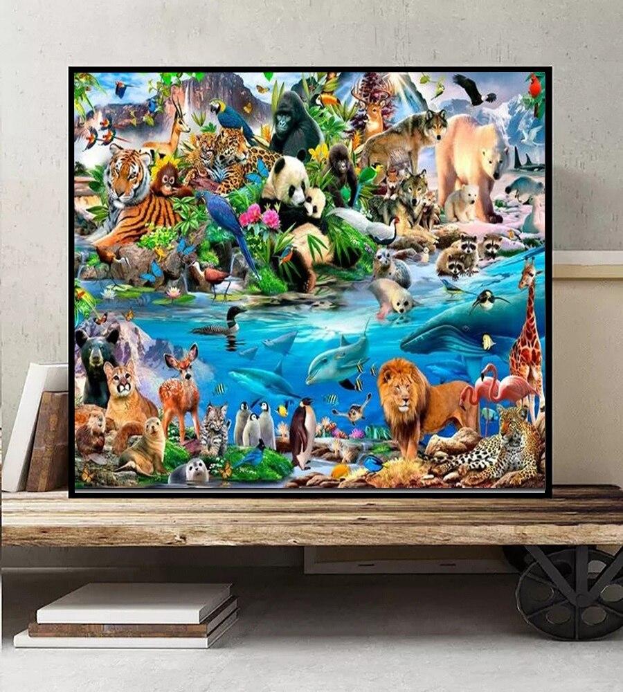 Diamanty Malba Zvířata Zoo Kompletní vrtačky Diamantová malba Štrasová mozaika Diamant Panda Lev Delfín 3D křížkový steh