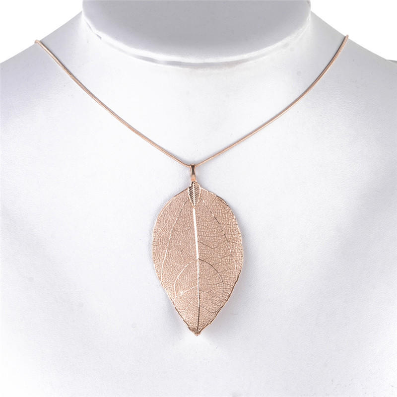 Unique Women Jewelry Simple Leaf Sweater Pendant Long Chain Necklace