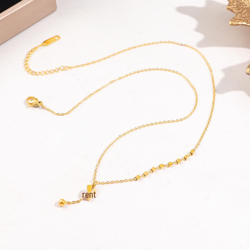 Fu Brand Women's Tassel Necklace with Letter Plate - High-End Titanium Steel, Versatile and Colorfast Clavicle Chain.