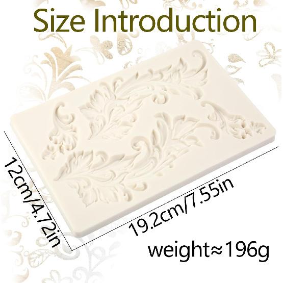 1 Pcs Large Baroque Feather Silicone Mold, Scroll Embossed Cake Decoration Fondant Mold for Thanksgiving Wedding Party Cupcake Topping Candy