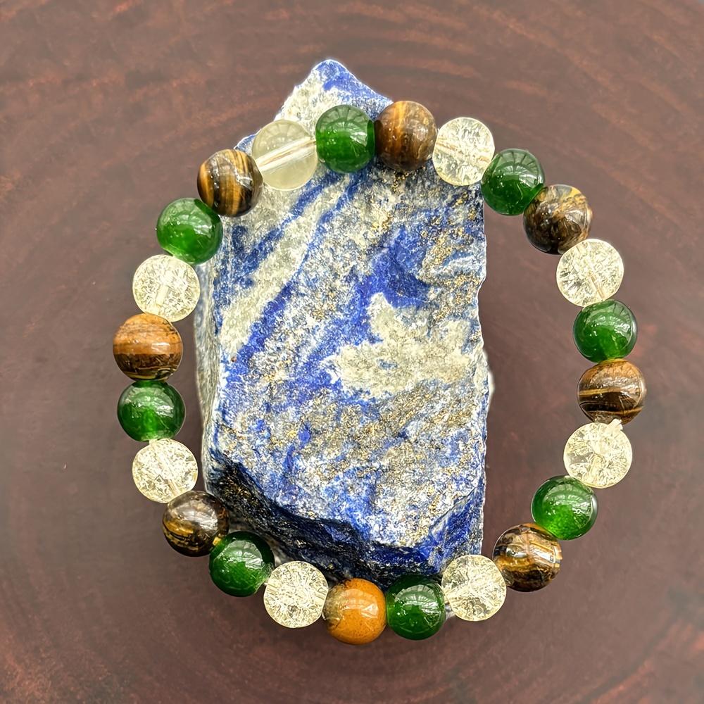 Natural Tiger Eye Green Agate Beaded Bracelet, 8mm Gemstone Bracelet, Unisex Jewelry