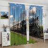 Light Blocking Steam Engine Curtains Old Train Through Country Field Scenery Print Window Treatments Curtain Vintage Polyester With Rod Pocket