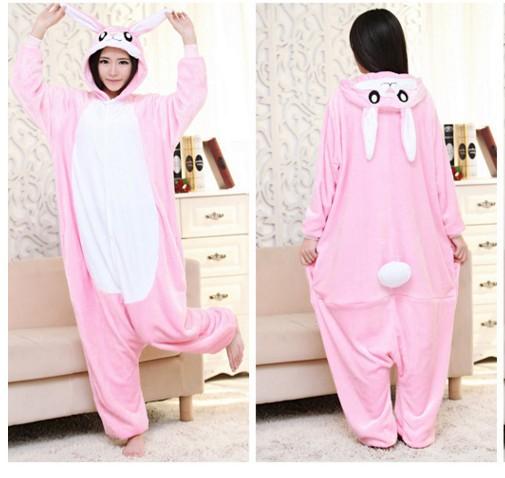 Autumn And Winter Parent-Child Clothing Men And Women Children Cartoon Animal One-Piece Pajamas Rose Red Rabbit Flannel Loungewear Performance Clothes