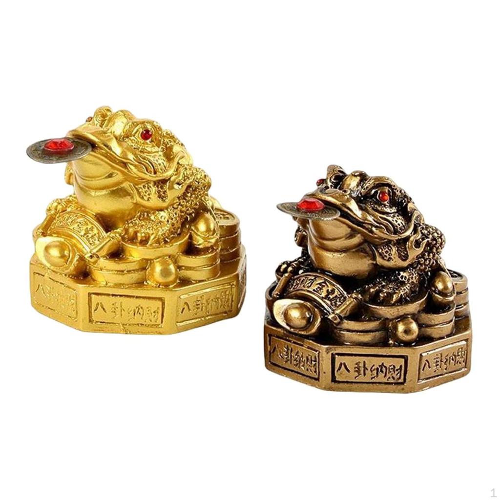 2Pcs Chinese Frog Statue Three Legged Figurine Resin Lucky