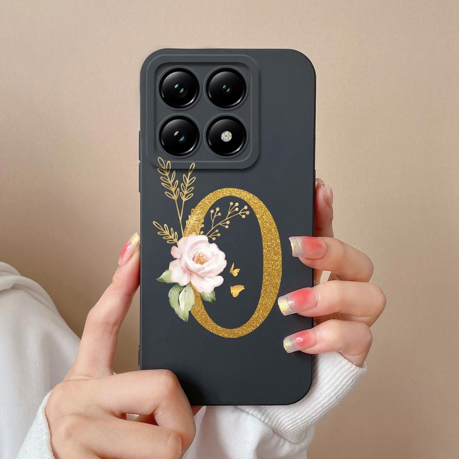 Liquid Soft Silicone Bumper For Xiaomi 14T Pro 5G 14 T Cover Pretty 26 Flower Letters Cases Anti Drop Housing Phone Shell Fundas