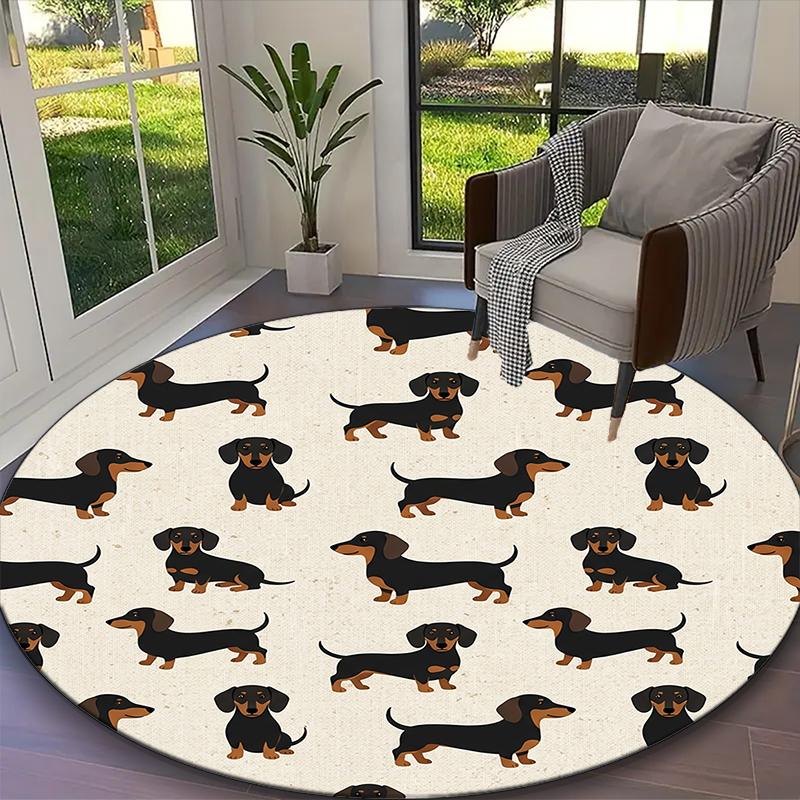 

Black Dog Print Round Rug, Multi-functional Office Chair Sofa Carpet, Easy Clean Carpet for Home and Living Spaces Diameter 60cm