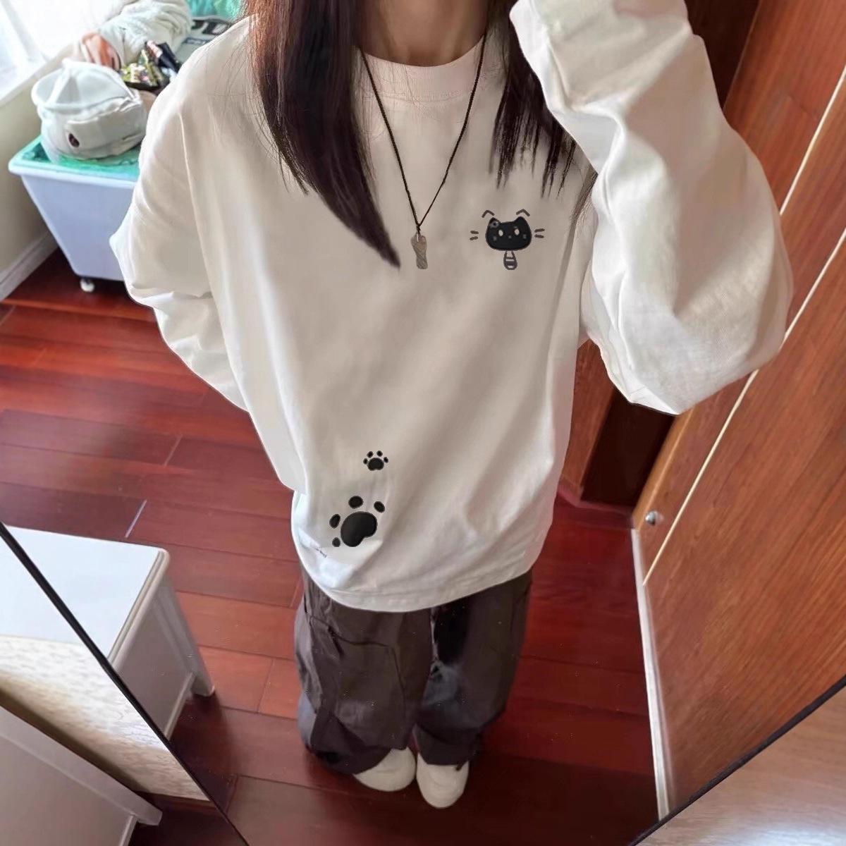 

Women s Plus-Size White Long-Sleeve T-shirt, American Style, Loose Fit, Perfect as a Base Layer for Spring/Autumn. L [105-120 kg]