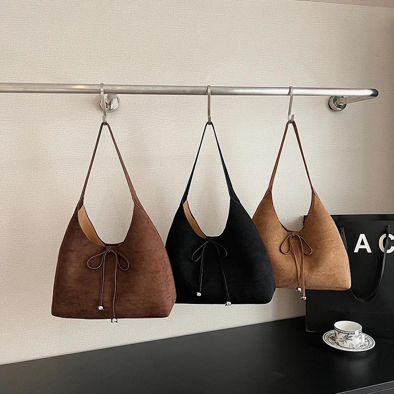 Women Faux Suede Small Shoulder Bag 2025 Winter Underarm Bag Luxury Designer Trend Brand Simple Handbags and Purses