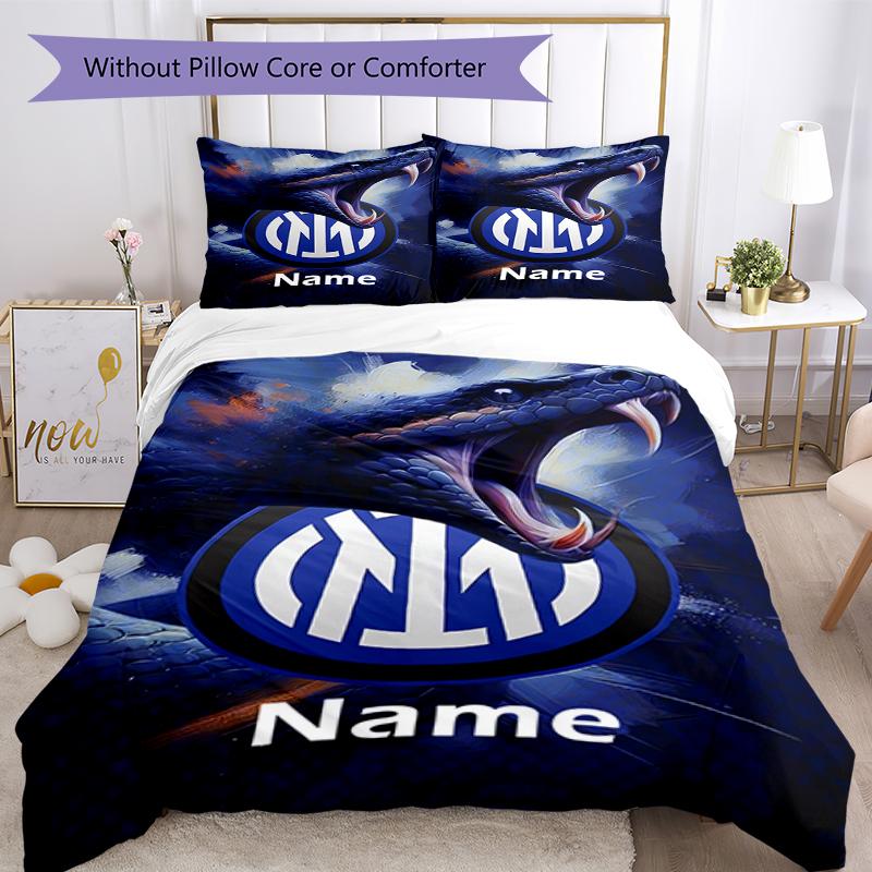 Set Biancheria da Letto Inter Milano Personalizzato con Nome 3 Pezzi Copripiumino Chiusura Include 1 Copripiumino e 2 Federe, Morbido e Confortevole per Tutte le Stagioni.