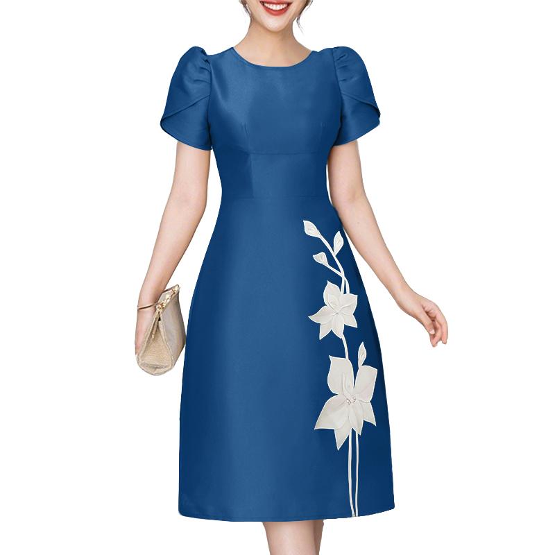 

ZANZEA Женское повседневное летнее платье с круглым вырезом и коротким рукавом с принтом 5XL синий