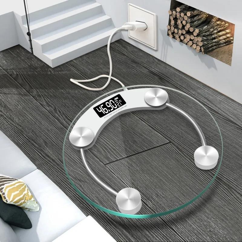 Transparente runde Waage, digitale Waage, elektronische Waage, intelligente LCD-Badezimmerwaage, Balança 180 kg Körperbodenwaage