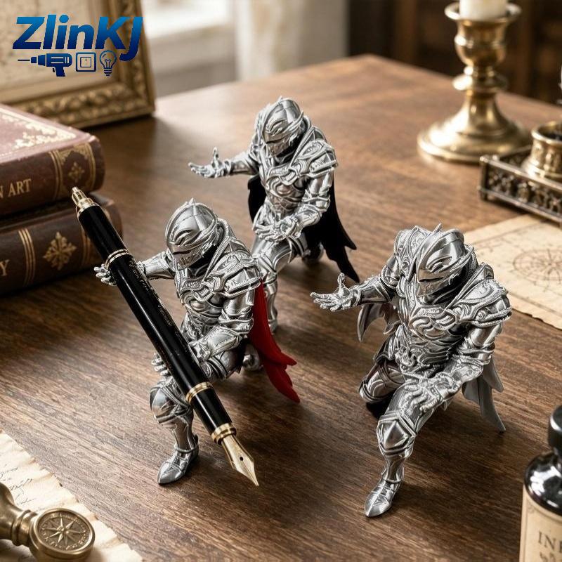 Dark Fantasy Medieval Knight Pen Holder 1Pcs 3D Printed Kneeling Warrior Statue Unique Office Desk Decor Gift