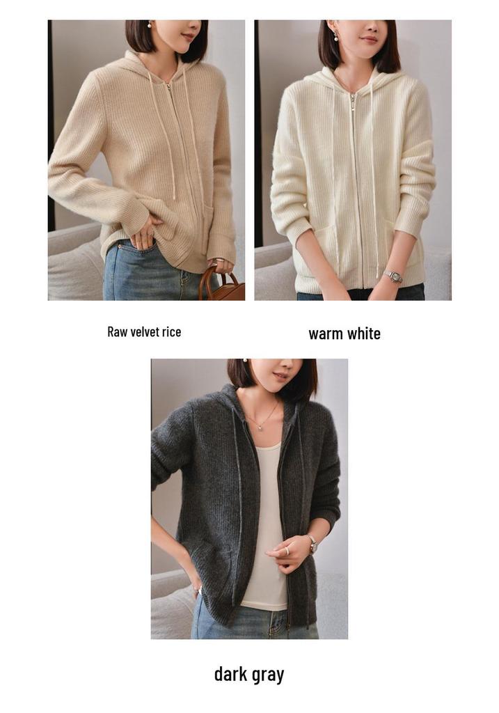 2024 Spring Women's Hooded Zip-Up Knit Cardigan: Stylish, Versatile Wool Outerwear
