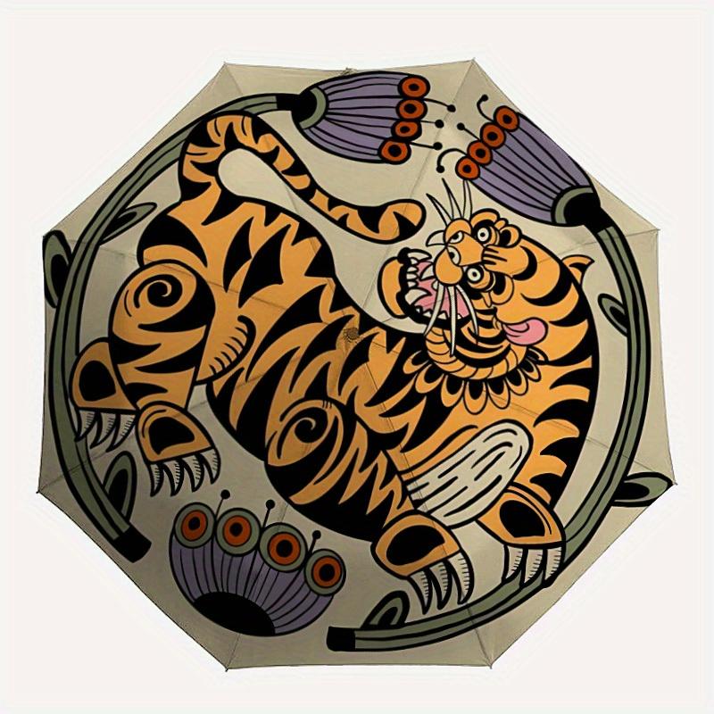 1pc Tiger Tattoo Design Automatic Open/close Folding Umbrella, Compact Portable Travel Umbrella, Durable Construction yy250809128