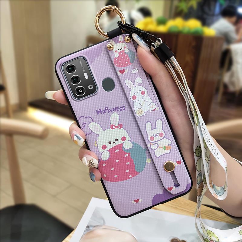 Kickstand Fashion Design Phone Case For ZTE Blade A53 Pro Cartoon Back Cover Shockproof Wrist Strap Anti-dust Wristband
