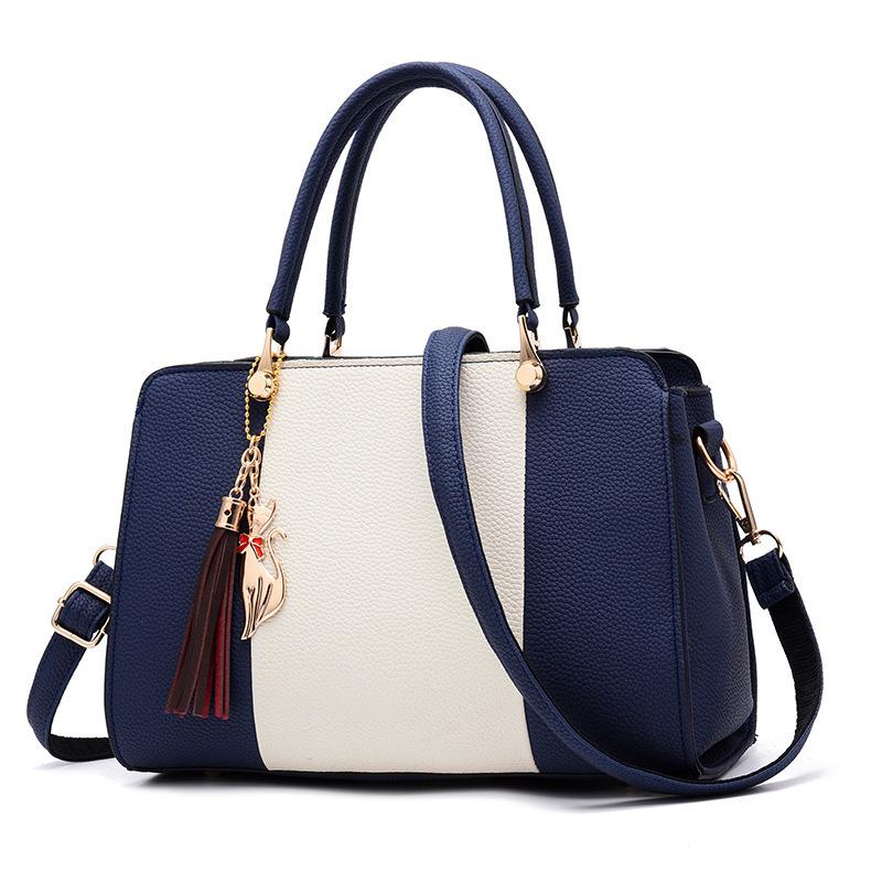 

Fashion Handbag, Large Capacity PU Leather, Autumn and Winter New Item, Color Blocked Single Shoulder Crossbody Bag темно-синий