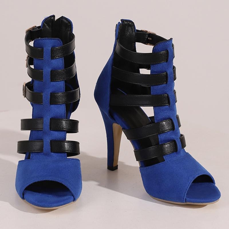 Sexy Women's Sandals Summer Shoes 2025 Buckle Cut-outs Black Blue High Heels Ankle Boots Female Party Dance Shoes Large Size