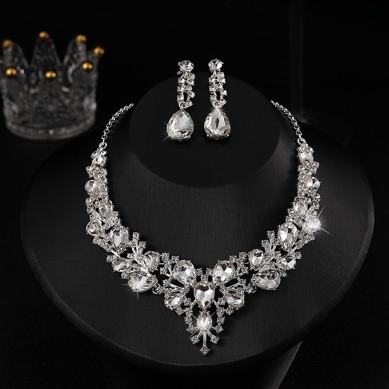 Atmospheric Bridal Necklace Earrings Zircon Wedding Jewelry Set Wedding Dress Evening Dress Accessories Wedding Banquet Jewelry