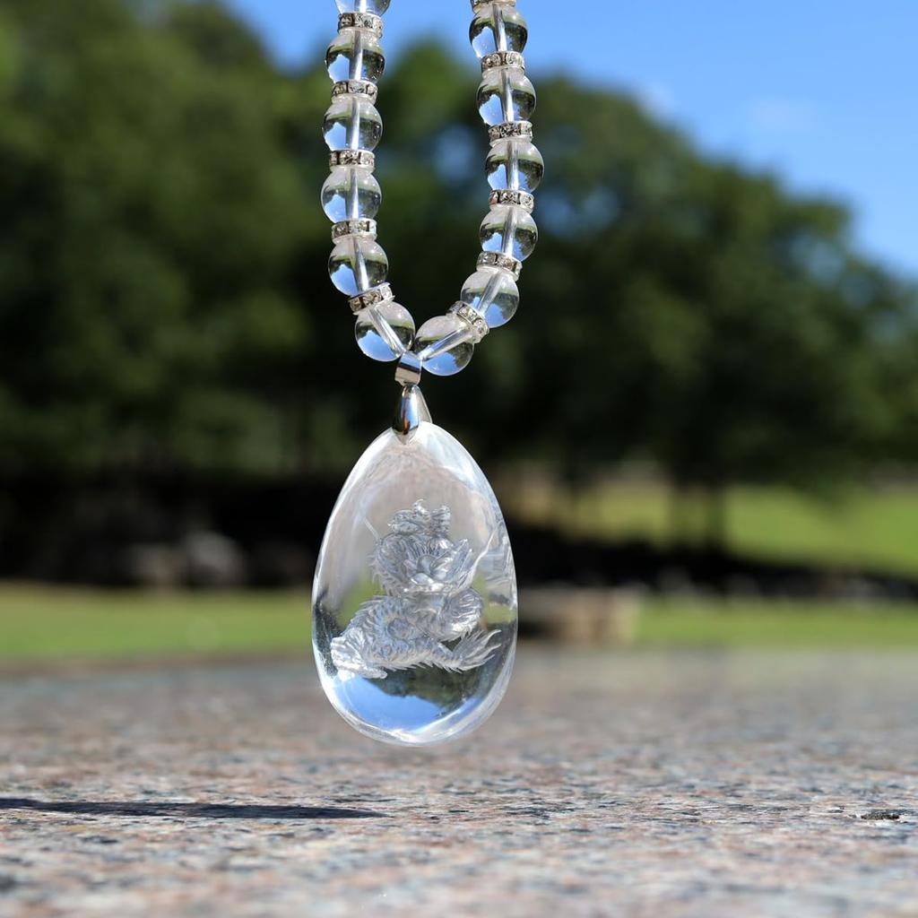 Floating Silver Dragon Crystal Natural Stone Crystal Power 553 [Seki-Kira] Pendant, Necklace, 50cm, Men's, Stone,