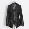 2026 Women's Fashionable Slimming Leather Jacket with Waist-Cinching Design