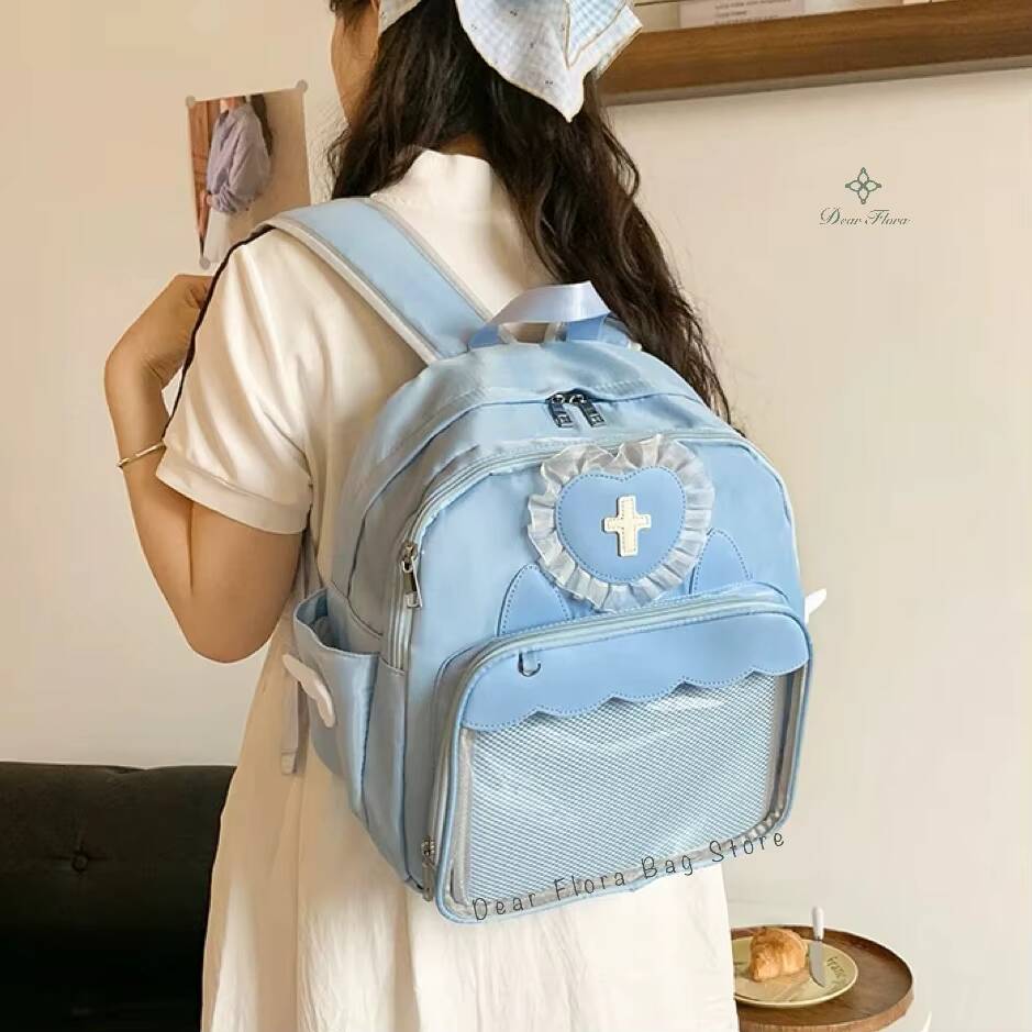 New Cute Wing Cross Ita Backpacks Y2K Large Capacity Knapsack Lolita Girl Transparent Schoolbag outdoor Bookbag Travel Rucksack
