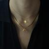 Gold-Plated Double Layer Moon & Star Pendant Necklace for Women, Personalized and Colorfast Titanium Steel, Hip Hop Style.