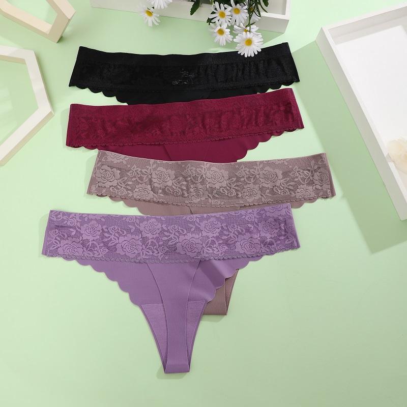 Ice Silk Seamless Panty for Women Lace Underwear Wavy Edge Underpants Breathable and Soft Panties S-XL