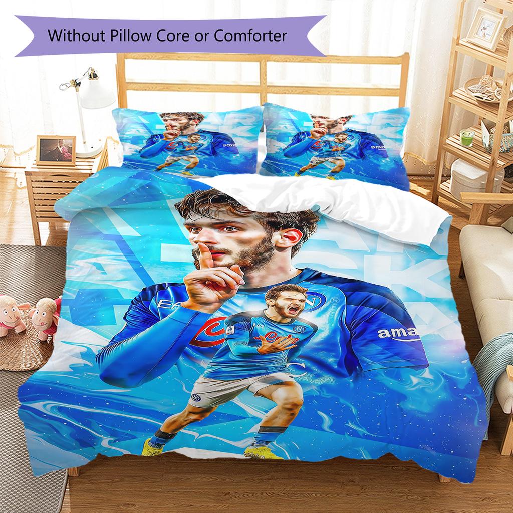 SSC Napoli Pattern Bedding Quilt Set Quilt Cover Pillowcase Home Decoration Birthday Gift (1 * Duvet Cover + 2 * Pillowcase, Without Core)