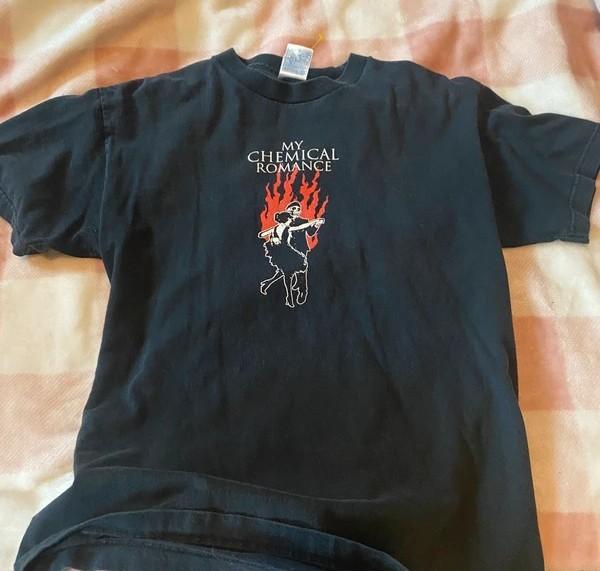 My Chemical Romance Скелетная пара Горящее пламя Графическая футболка группы Унисекс XXXXL
