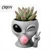 Funny Alien Planter Face Planter, 3D Printed Novelty Plant Pot, Cute Gray Decorative Holder Head for Succulents Cacti Home Table Shelf Decoration