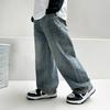 4-12Y Boys Jeans Wide Straight Leg Denim Pant Children's Spring Autumn Big Children's Handsome Cotton Sports Pants
