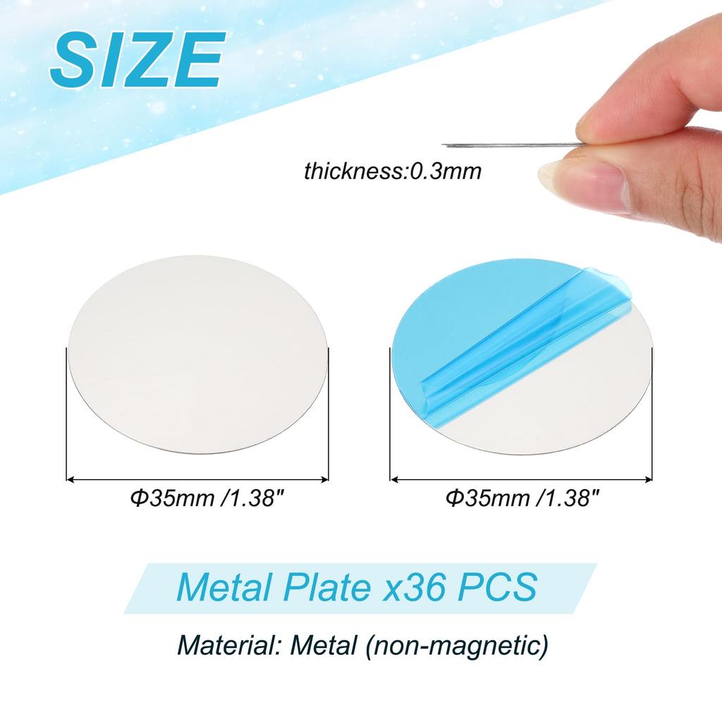 PATIKIL 36 Steel Plates, 1.4 Inches (35 Mm), Round, Strong Double-Sided Tape, Magnetic Adsorption,