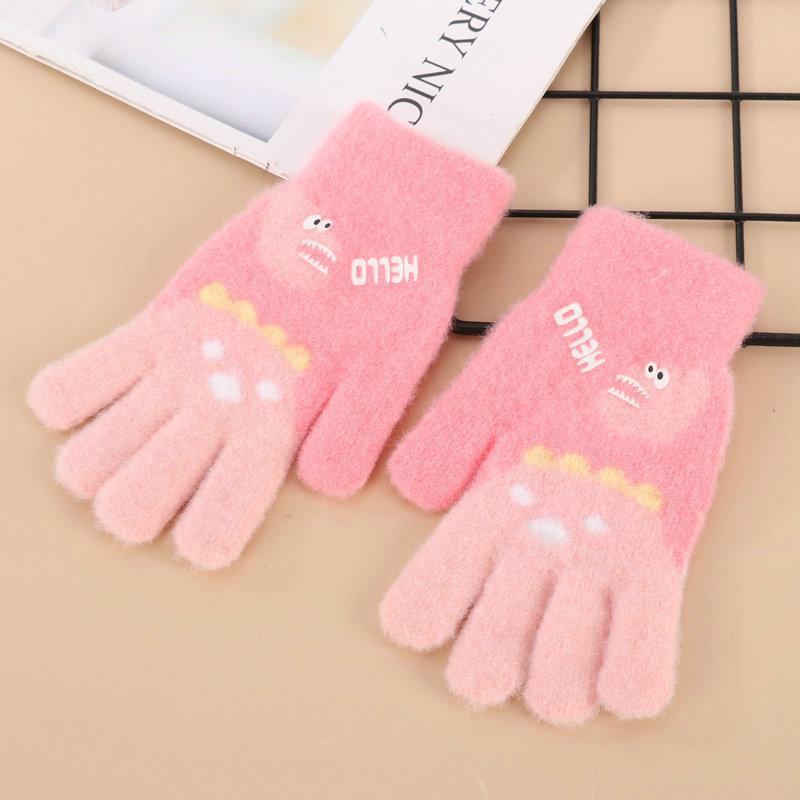 Rękawiczki dla niemowląt Zimowe dziecięce grube wełniane rękawiczki Rękawiczki z dzianiny z kreskówkowym krokodylem