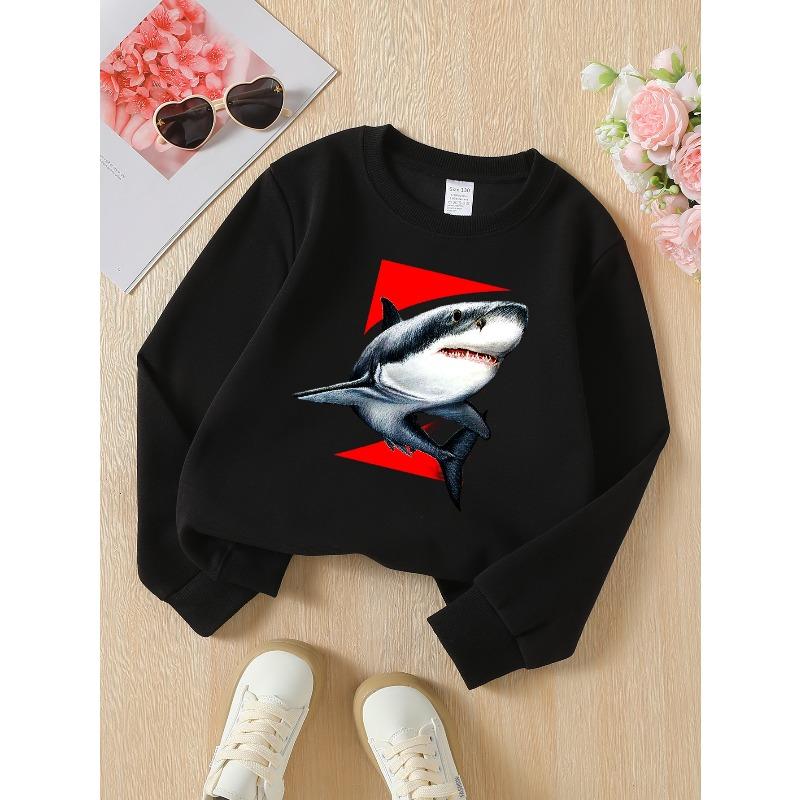 Kids Sweatshirt,Crew Neck Sweatshirt Featuring a Shark Attack Design On a Red Background,for Autumn And Winter