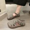 Fashion Pantofi de vară de damă Sandale plate cu vârful pătrat din piele Sandale gladiator femei cu slip on pantofi de plajă pentru damă
