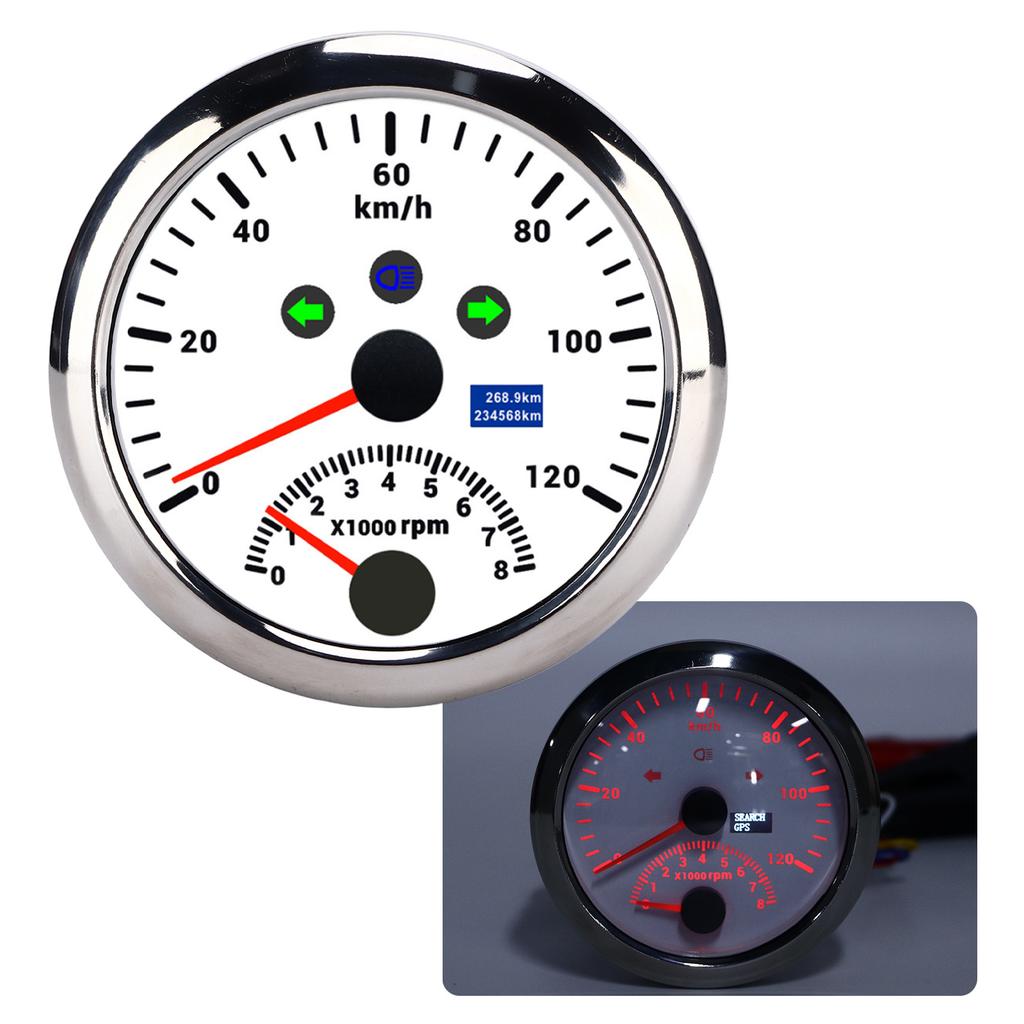 85mm 120kmCelsiush GPS Speedometer 0‑8000rpm Tachometer Gauge LCD Multicolored Backlight for Car Boat Yacht RV Truck
