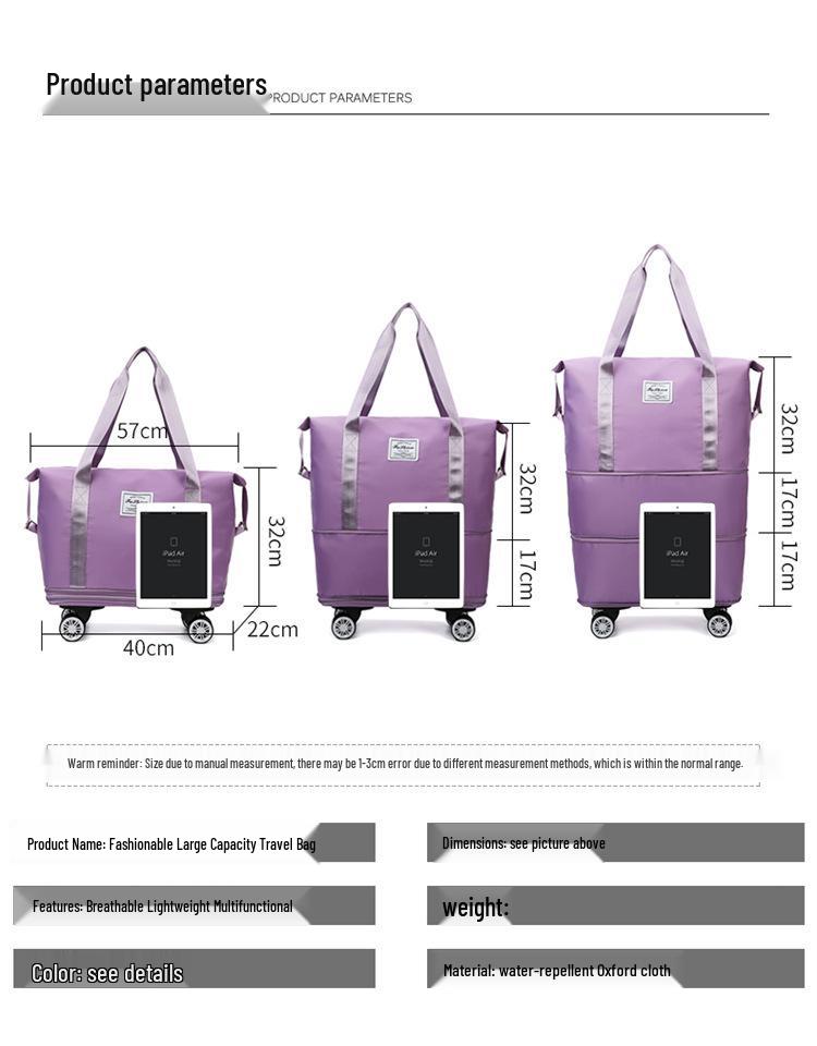 Expandable Waterproof Travel Bag with Universal Wheels and Dry/Wet Separation - Large Capacity for Students, Business, and Maternity Trips