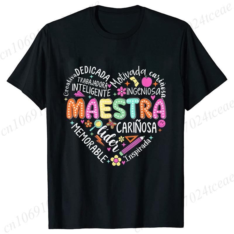 Spanish Maestra Women Girl T-shirt Casual Short Sleeve Round Neck Fashion Tee Shirt Teacher Comfy Tee Top Teacher Summer Clothes