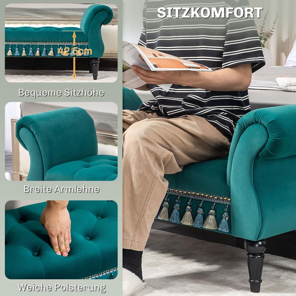 Panca Imbottita, Panca, Design Vintage, fino a 150 kg, 117x40x58 cm, Verde