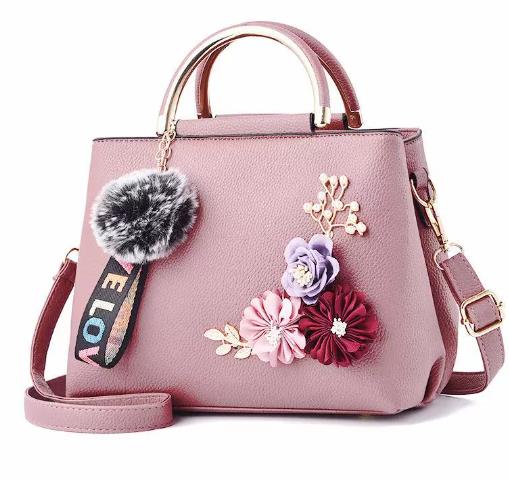 Fashi Casual Luxury Design Lady Artificial Flower Shoulder Messenger Bag Trend Wild Natural Soft Leather Handbag
