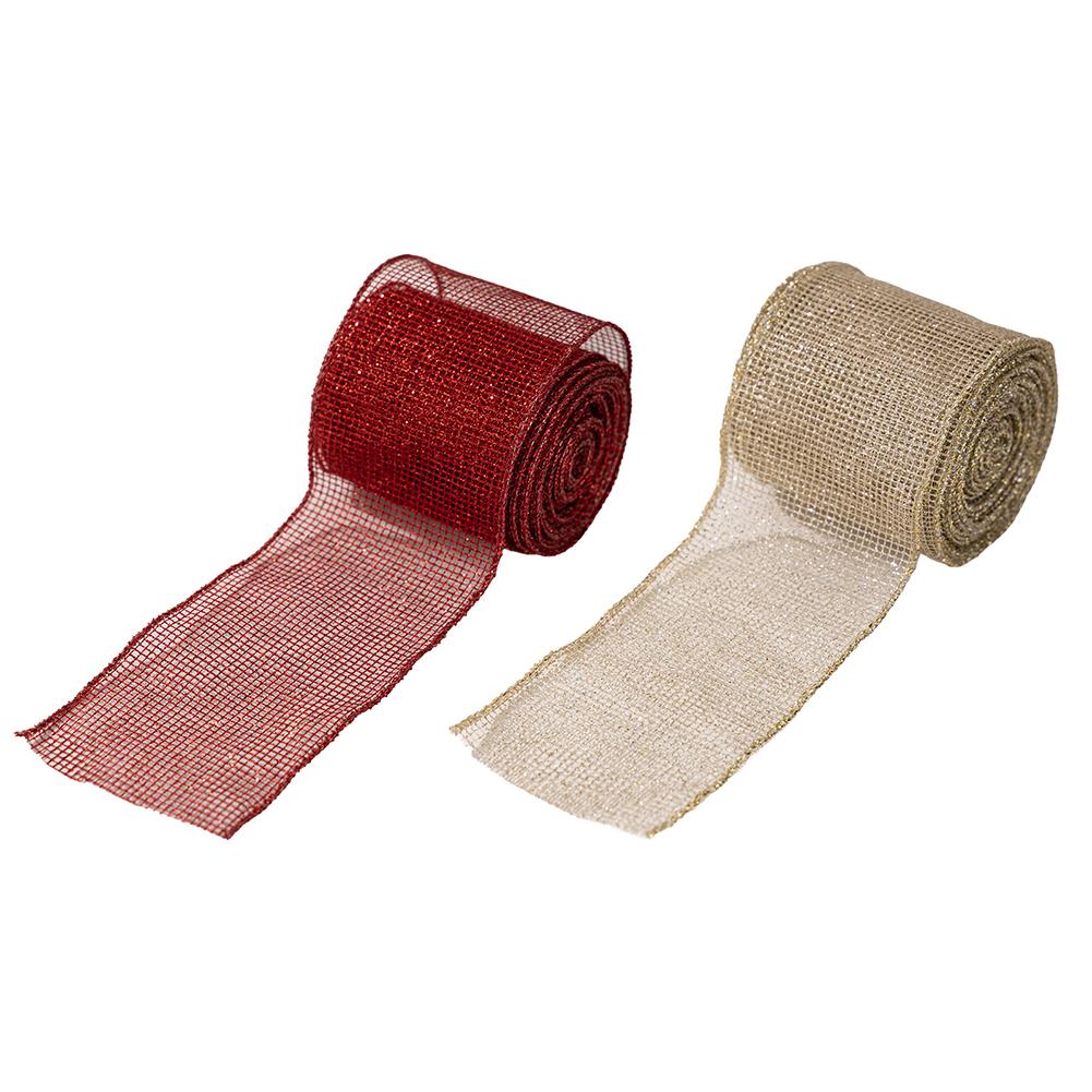 DIY Weihnachtsbandrolle zum Schleifenbasteln und für die Geschenkverpackungsdekoration aus drahtverstärktem Leinenmaterial für die saisonale Feiertagsnutzung