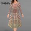 Fashion Elegant Women Dresses Autumn Winter Long Sleeve Loose Casual Flowers 3D Printed Dress Plus Size