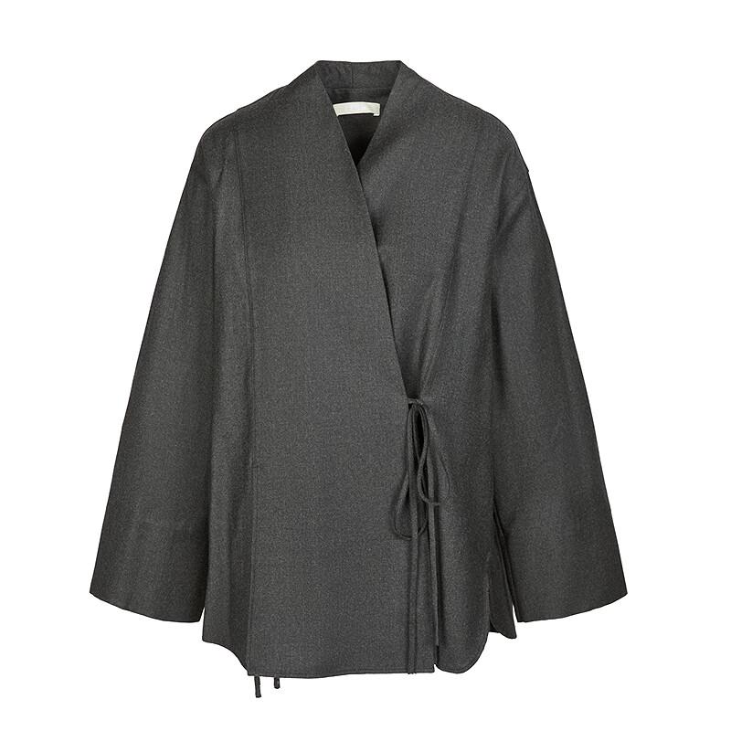 LESS Women's V-Neck Loose-Fit Wool Long-Sleeve Shirt