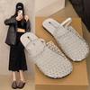 Flat-bottomed mesh fashion outer wear silver bag head half slippers women's shoes 2025 new summer soft-soled sandals