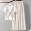Women's Summer 2025 Internet Celebrity Two-Piece Set: Casual Sportswear T-shirt and Wide-Leg Pants