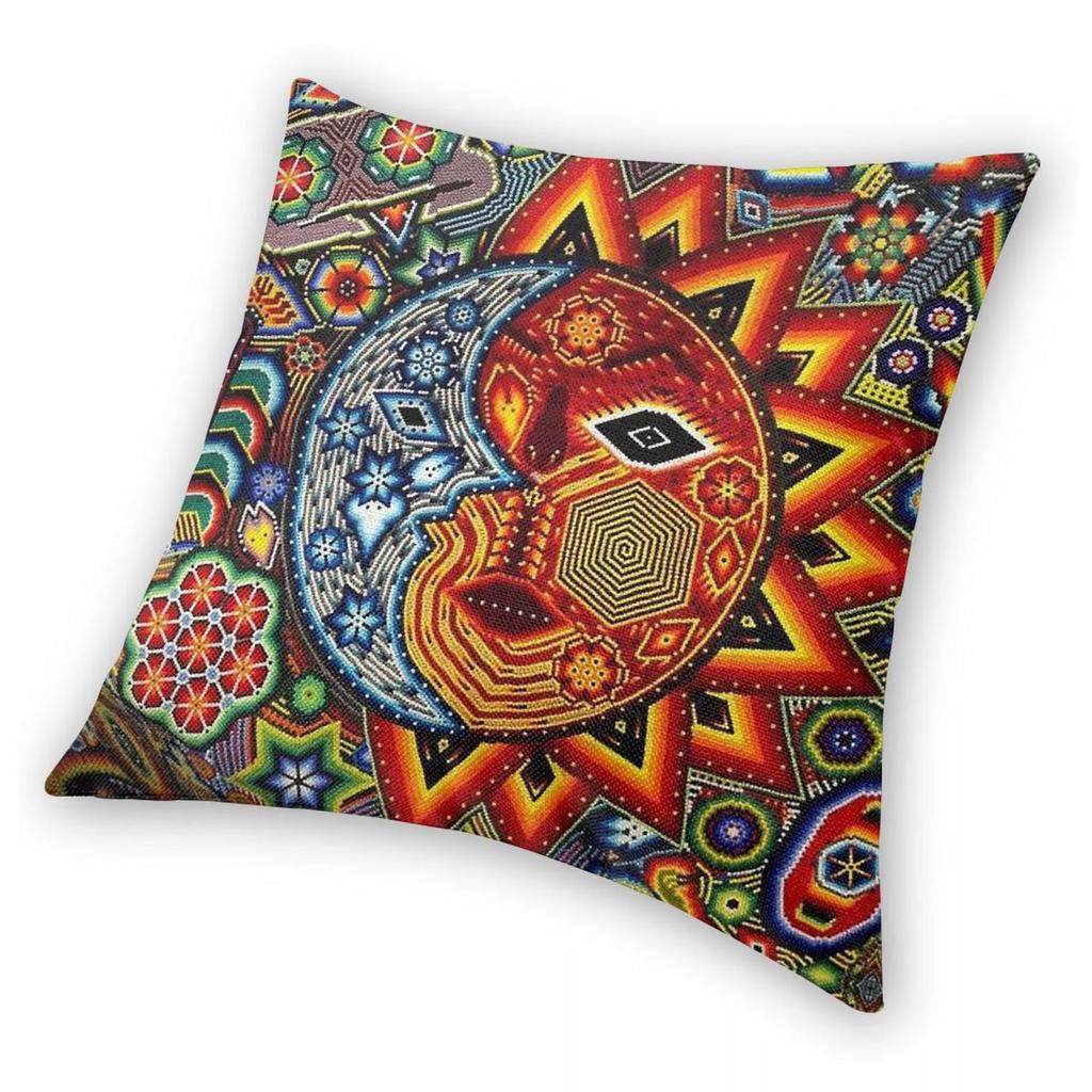 Sun Huichol Mexican Pillowcase Polyester Linen Velvet Pattern Zip Decor Throw Pillow Case Sofa Cushion Cover