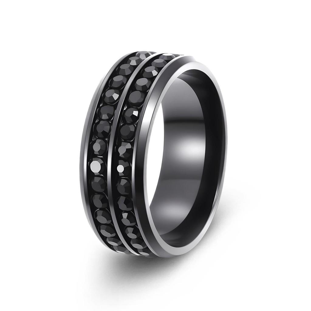 Titanium Steel Retro Couple Rings with Row of Diamonds