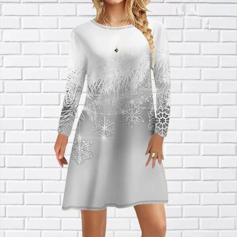 Fashion Gradient Snowflake Pattern Women Mini Dresses Autumn Winter Long Sleeve 3D Printed Christmas Ladies Dress
